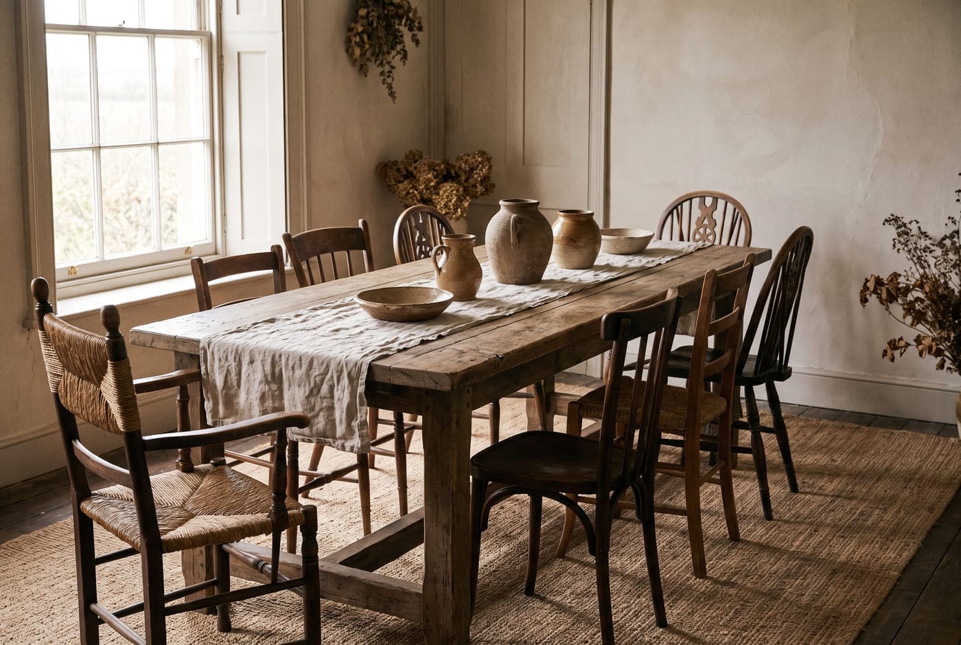 A room furnished around dining room furniture