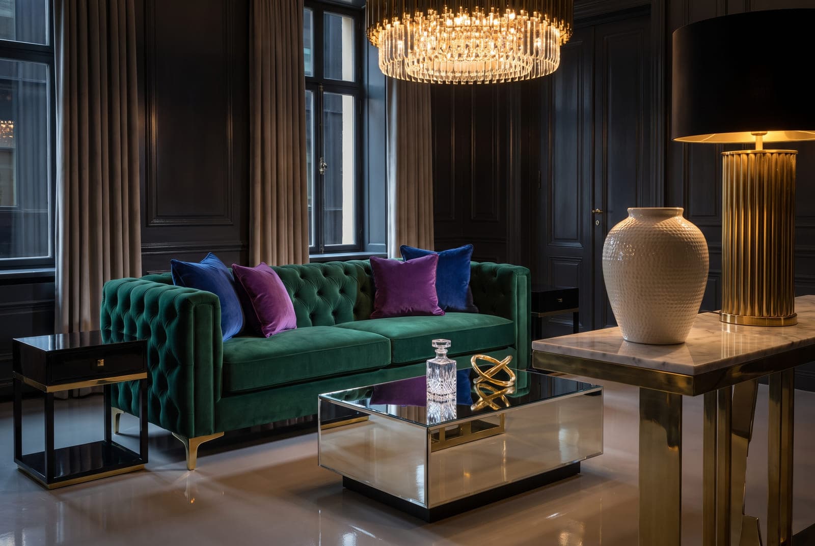 A glam-style furnished room