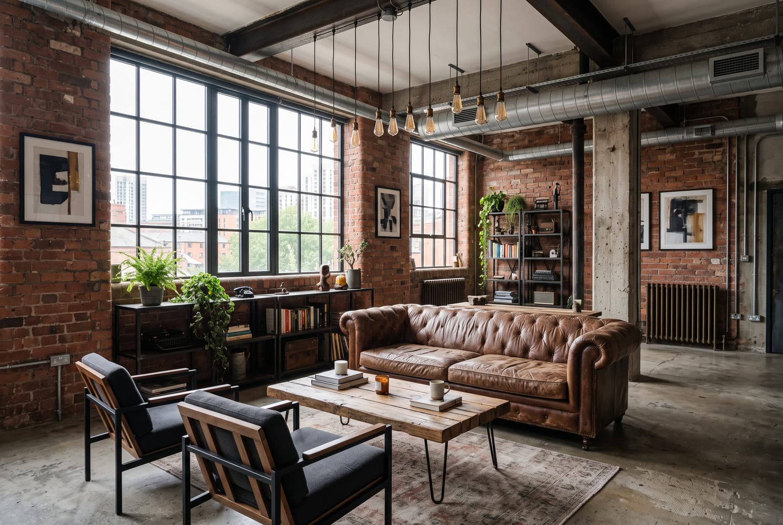 A industrial-style furnished room