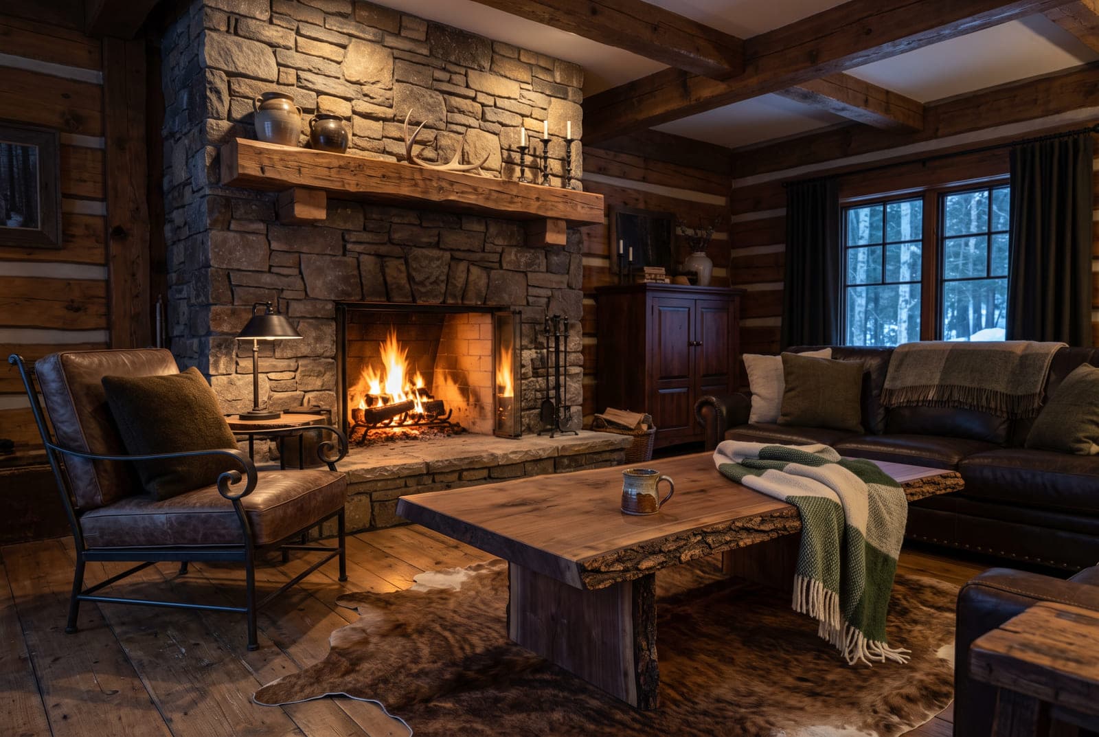 A rustic-style furnished room